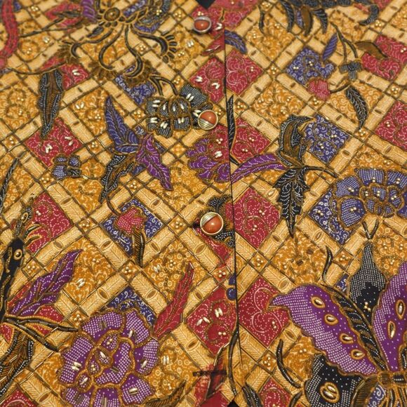 Zell Ucci Women OSFM Vest Cotton Button Up Beaded Adjustable Floral Brown VTG - Picture 3 of 8